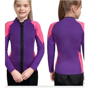 REALON Kids Wetsuit Top 2mm Neoprene Purple Pink Zip Front Jacket Size 10